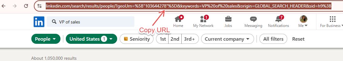 Copying LinkedIn search URL