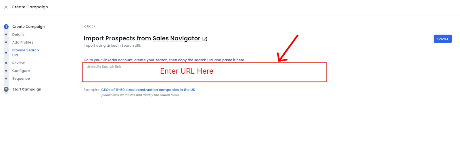 salesrobot campaign sales nav search url entry