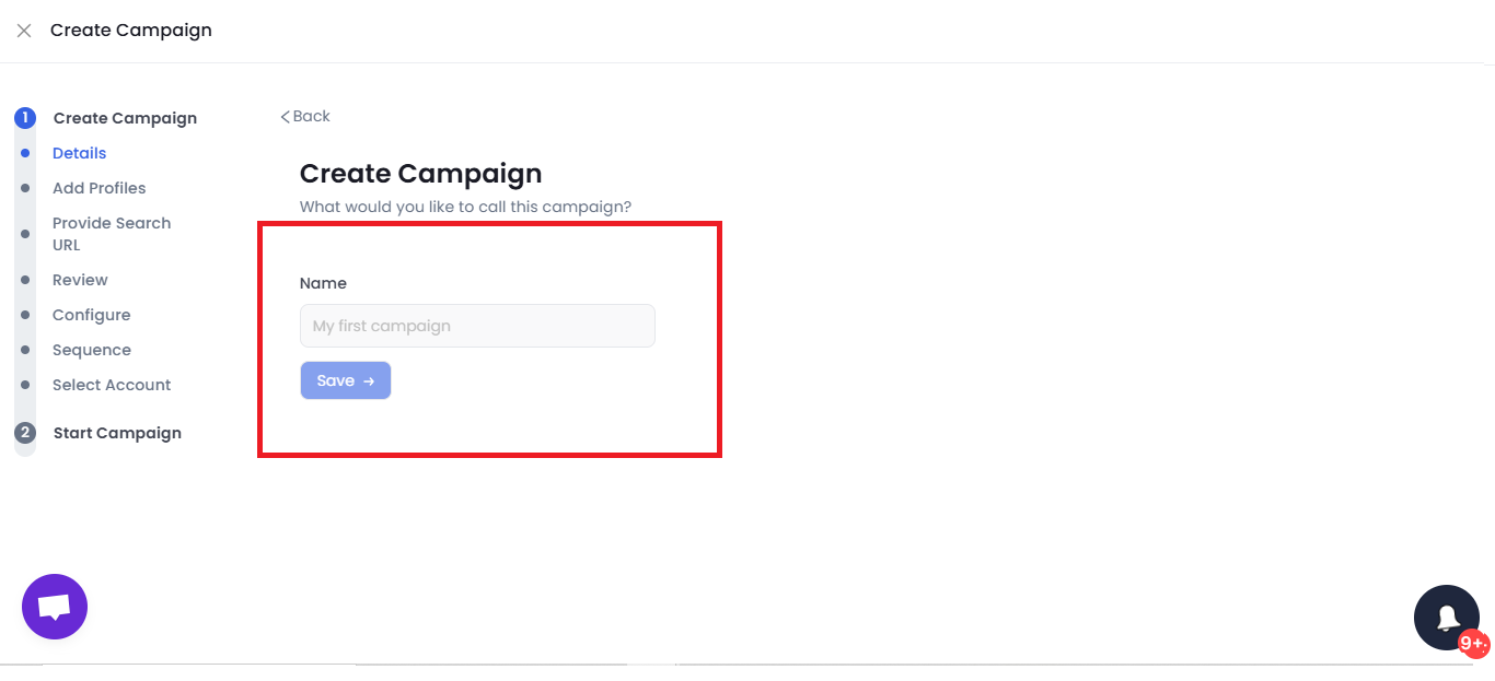 Option in SalesRobot to name the campaign