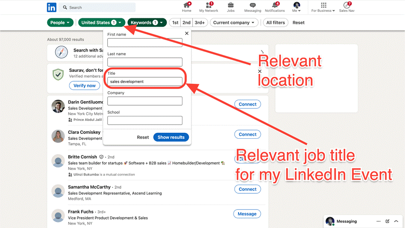 Location and Job title box on Linkedin Search