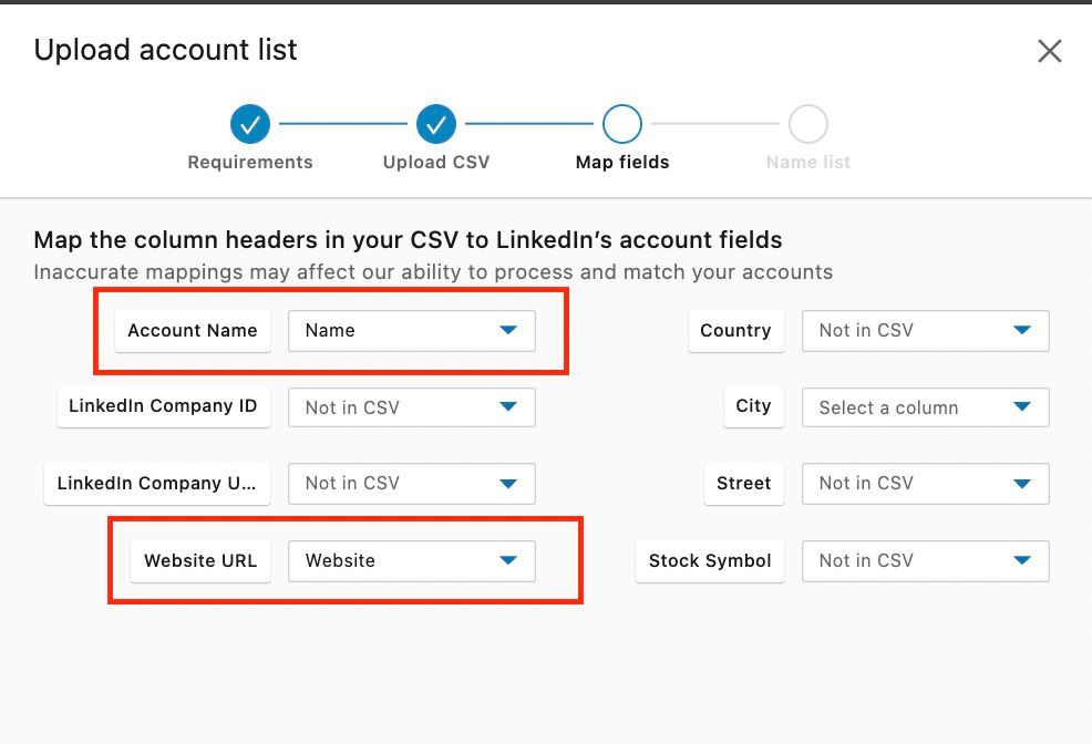 Sales navigator team to map the column