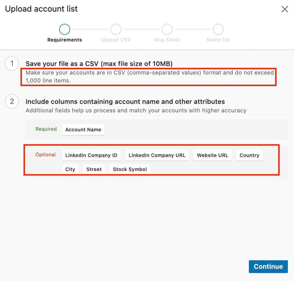 Sales navigator team option to upload account list