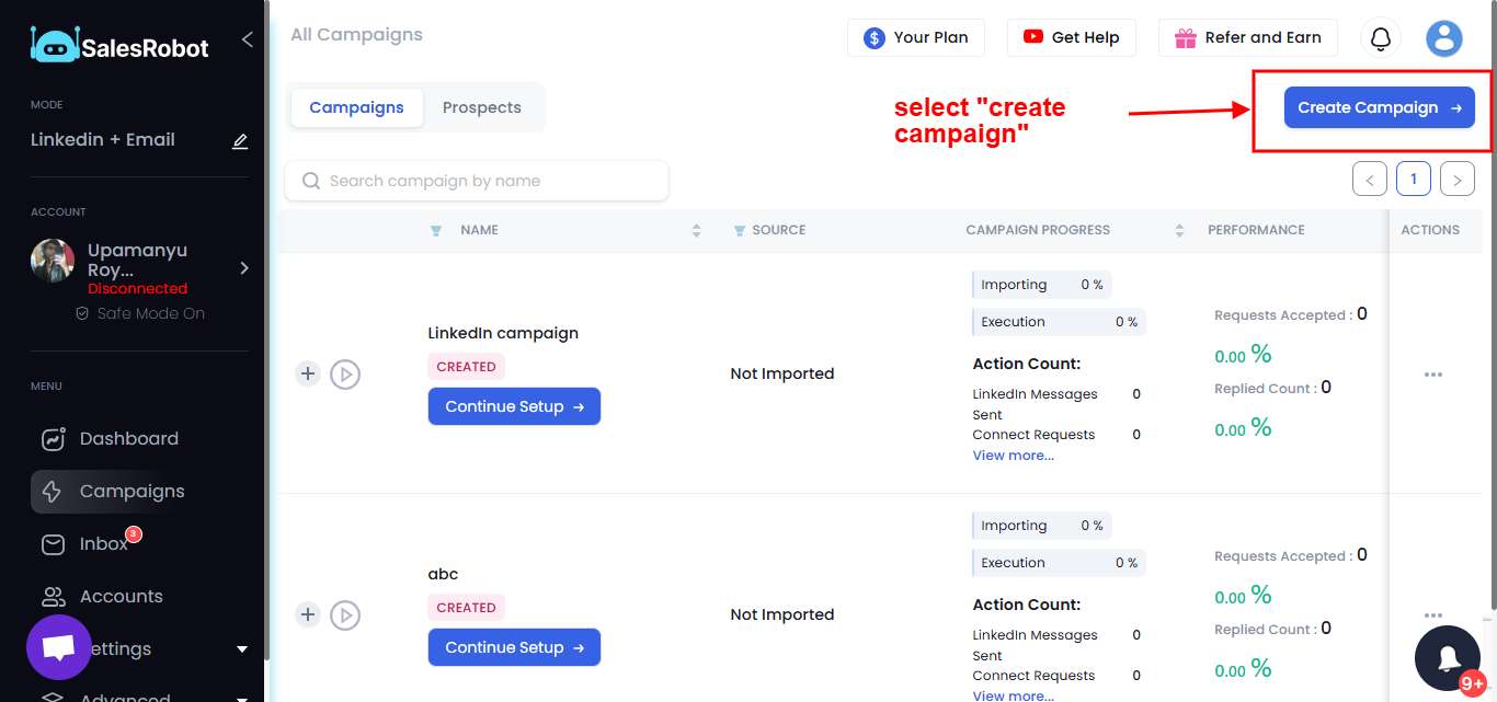 Select “Create Campaign”