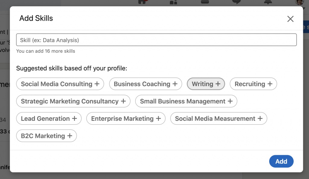 Add skills option on LinkedIn