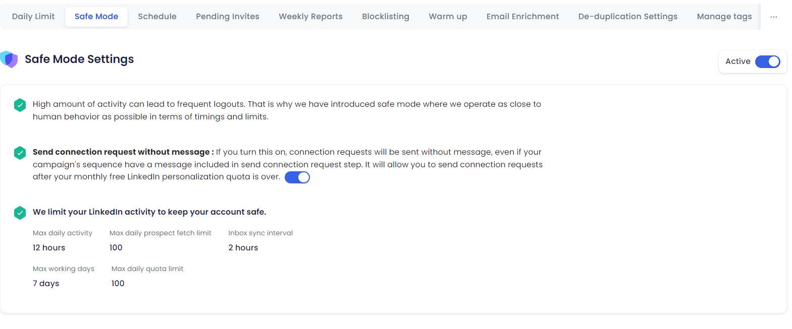 salesrobot campaign safemode setting