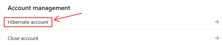 Hibernate account button