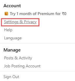 setting and privacy button under me icon