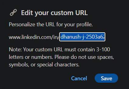 LinkedIn Edit your custom URL option