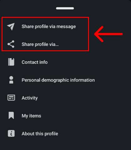 LinkedIn mobile share profile options