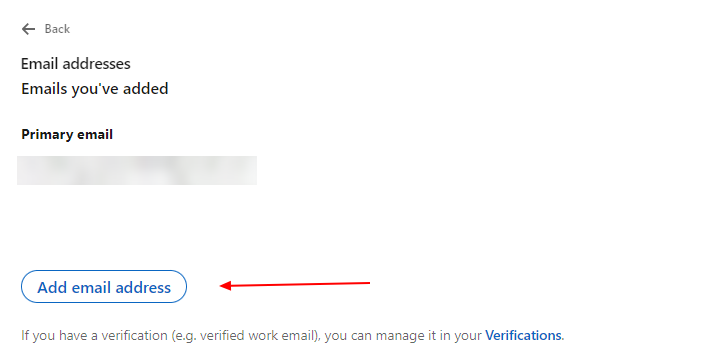 Add email address option on the LinkedIn website 