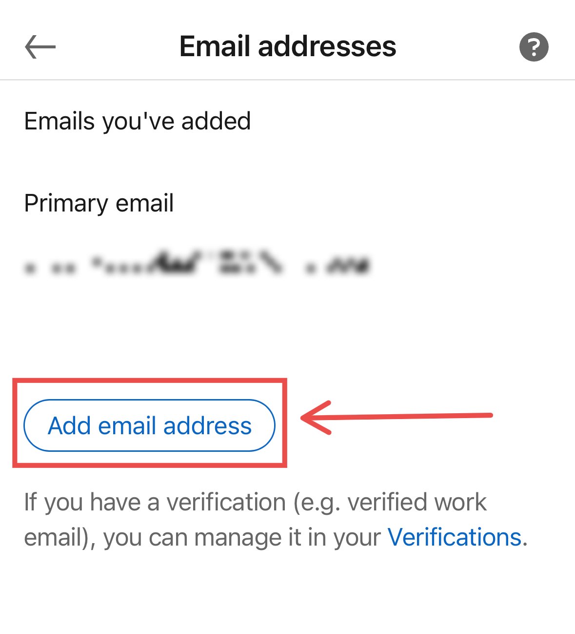 Add email address option in the LinkedIn app