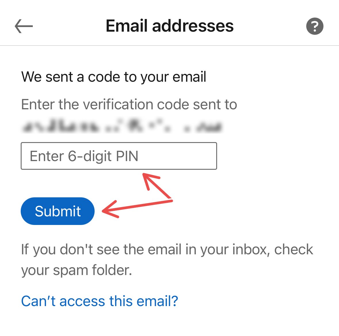 Enter pin to verify email in LinkedIn app