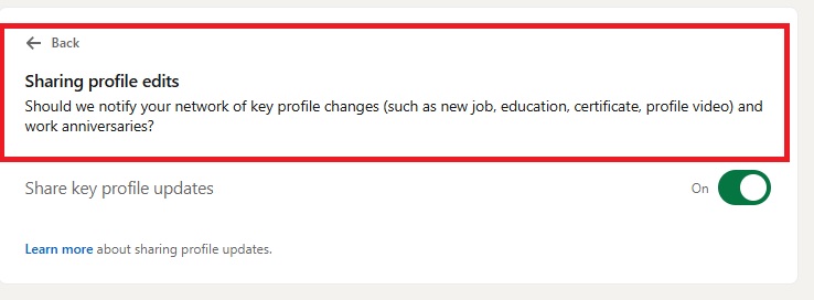 Image of option on linkedin to share profile