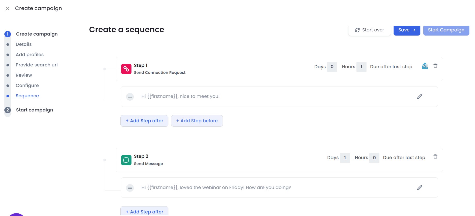 SalesRobot message sequence automation setup 