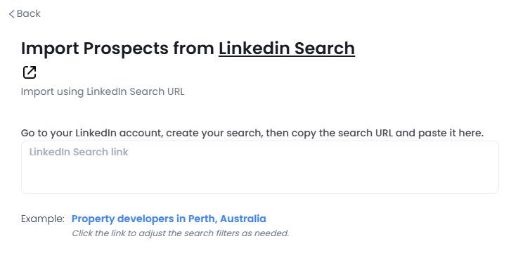 Import prospects from LinkedIn search paste URL page