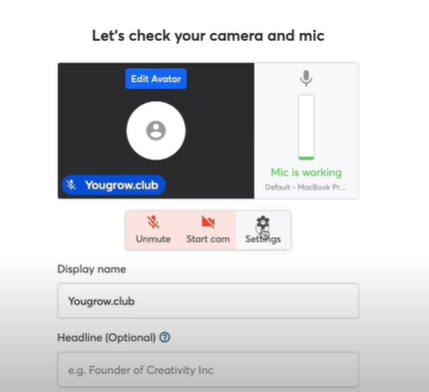 Camera and mic settings screen