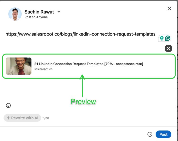 LinkedIn post preview