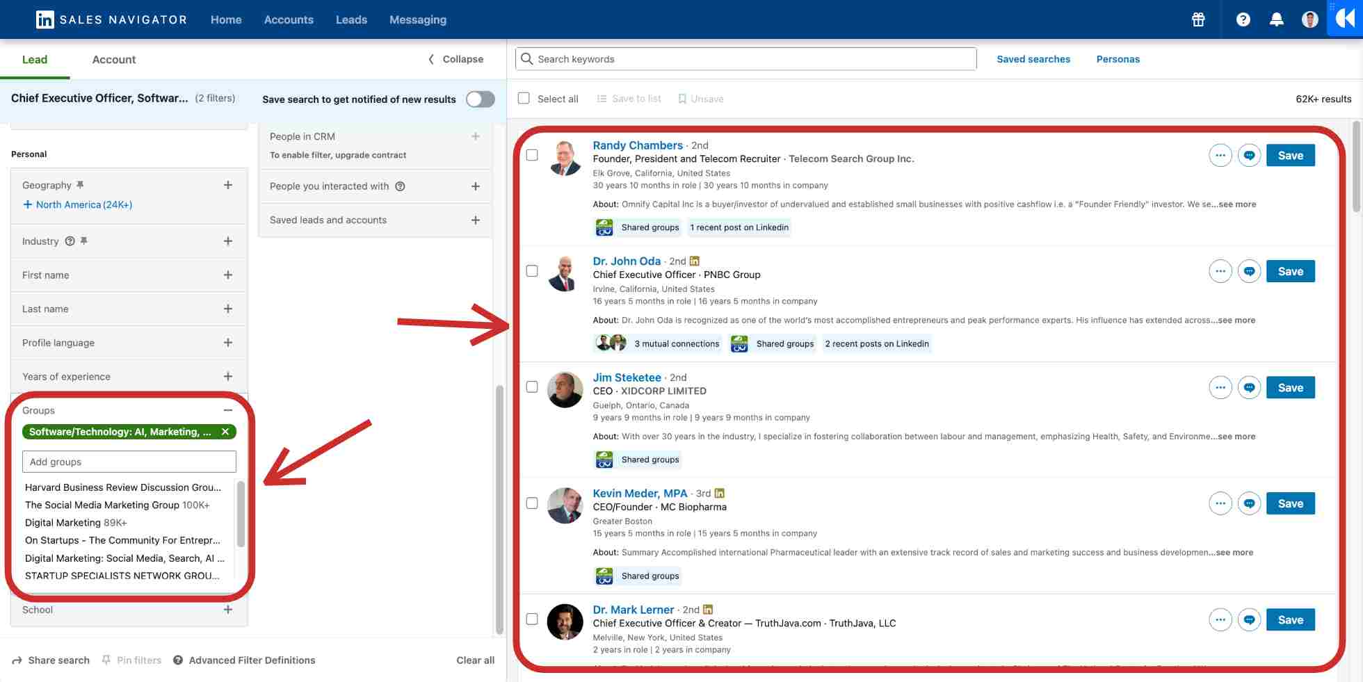 Sales Nav search by Group filter