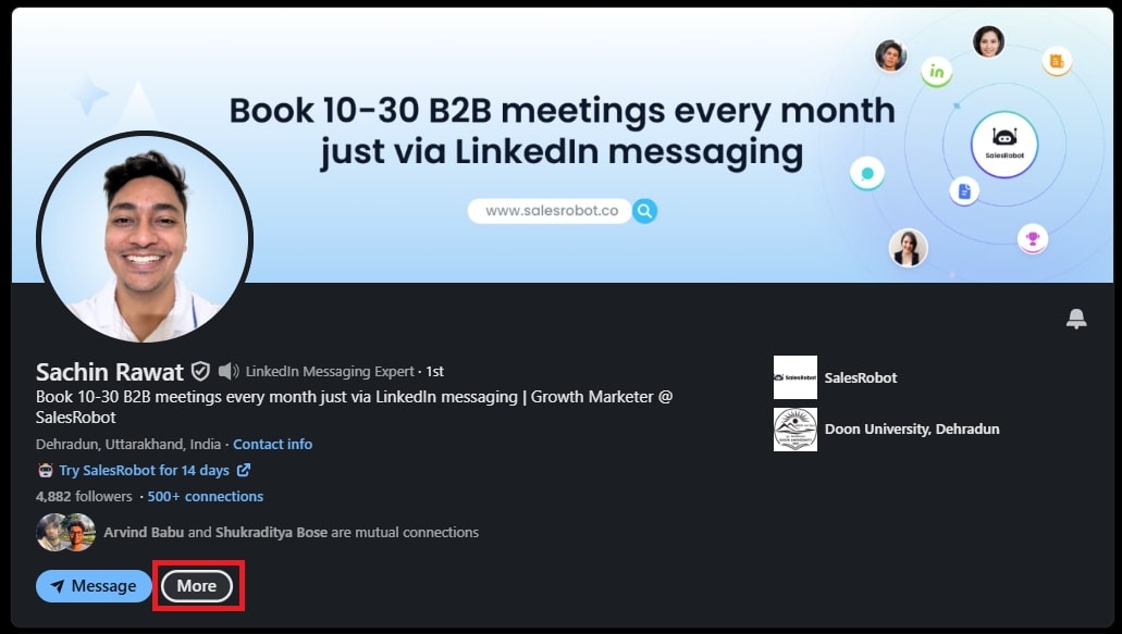 Step 4 to block someone on LinkedIn on the web