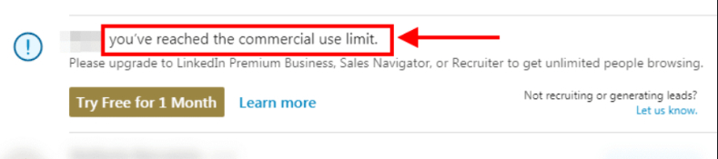 warning about reaching commercial use limit