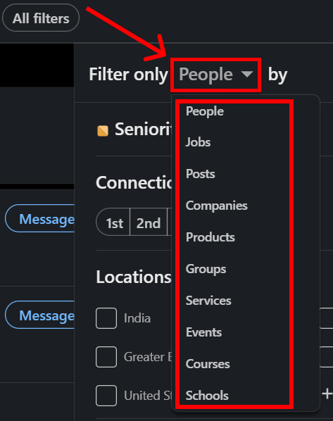 filter only people on linkedin
