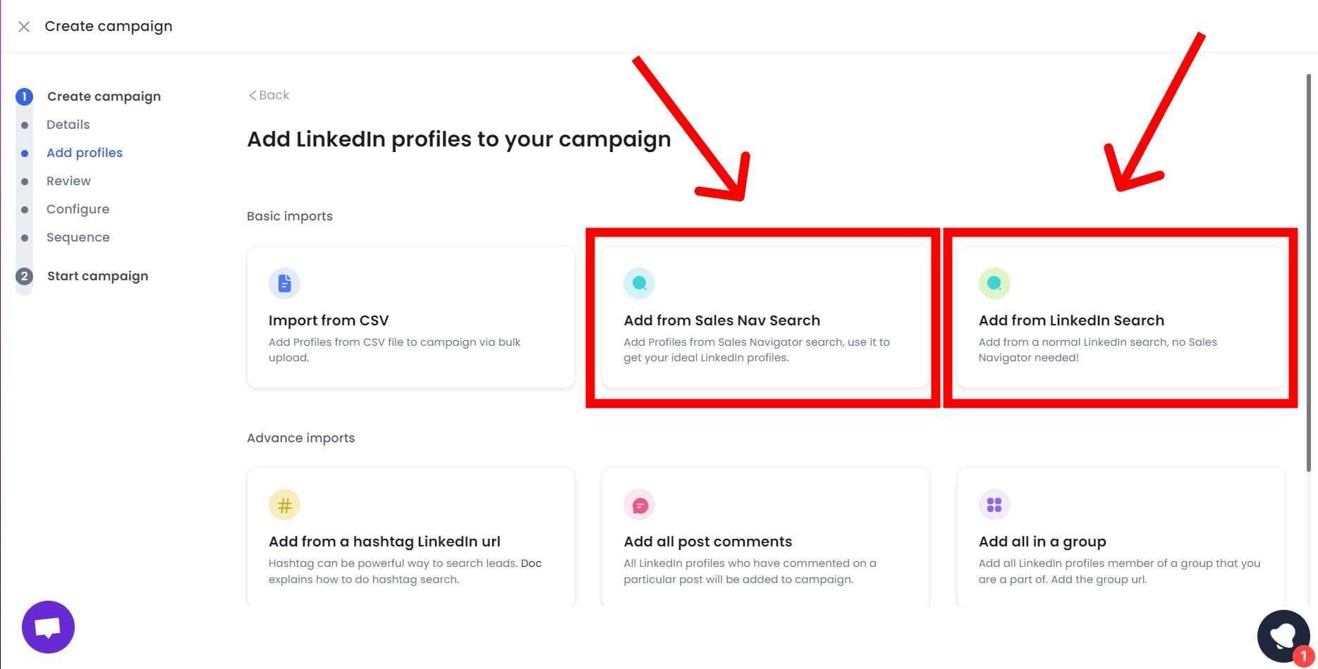 add linkedin profiles to campaign