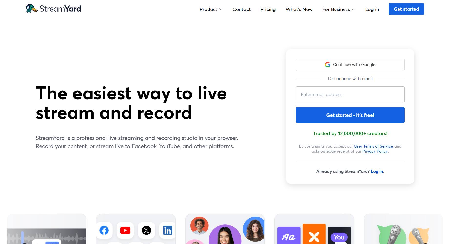 StreamYard homepage