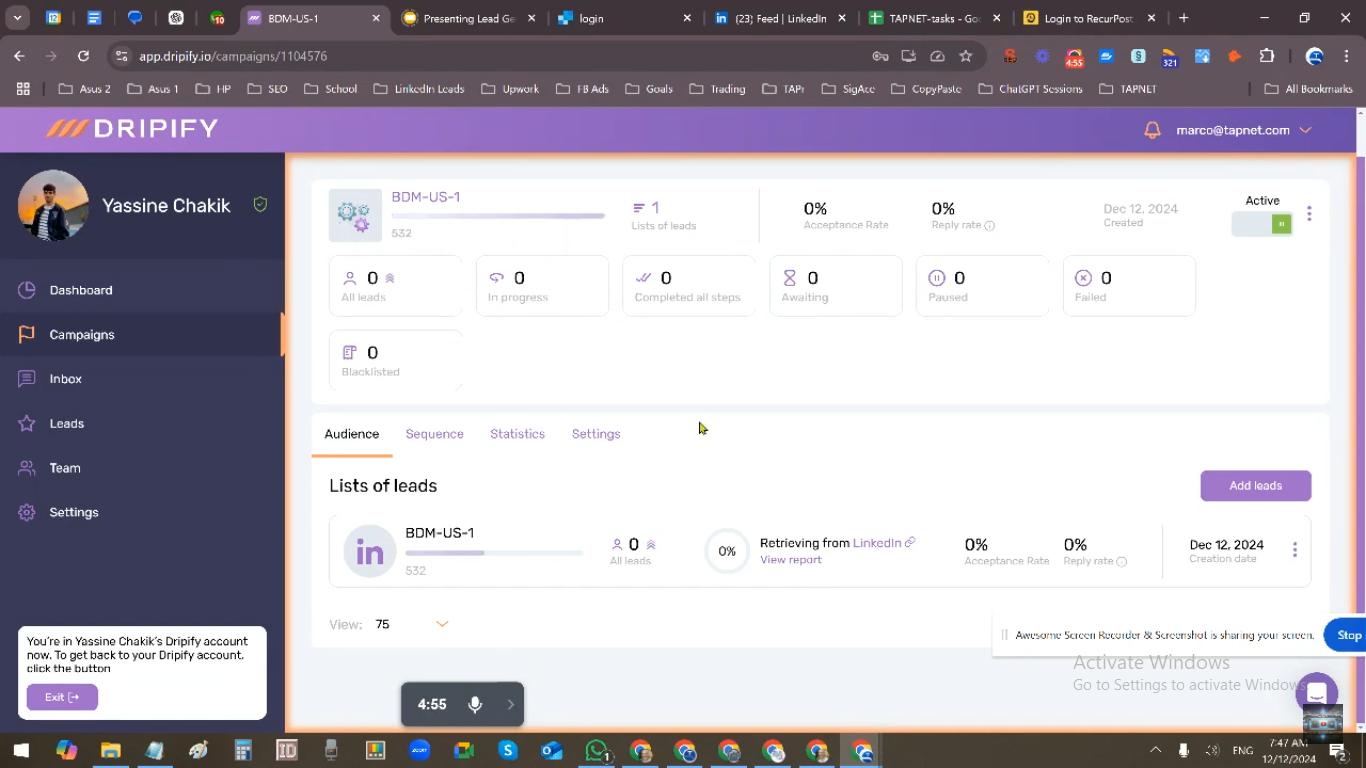 Driify dashboard showing campaign performance metrics.