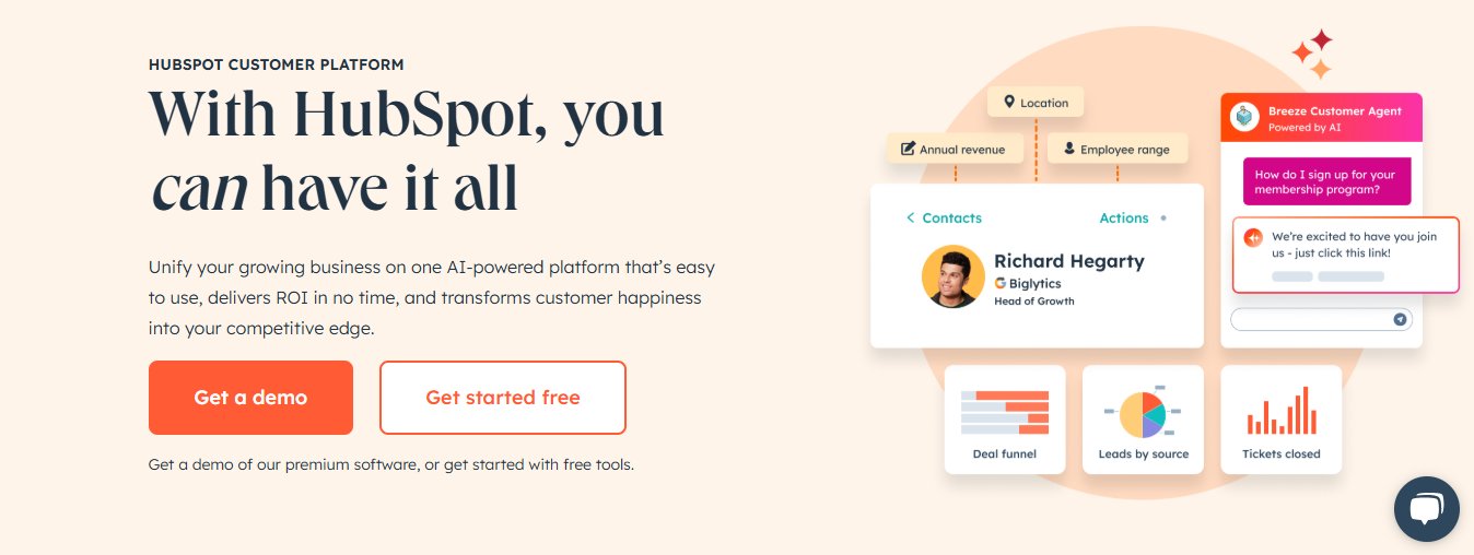 Hubspot sales hub homepage