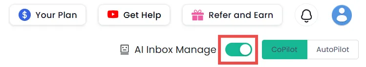 Toggle switch to turn AI Inbox Manage on or off.