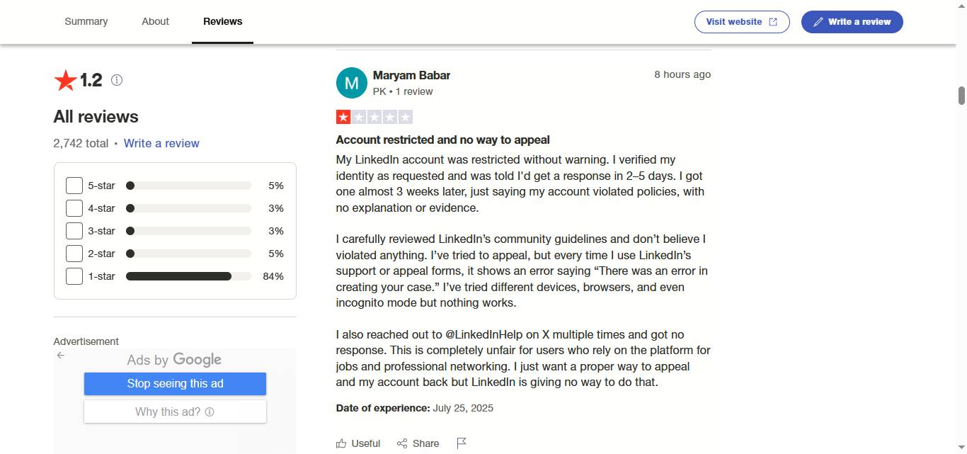 recent LinkedIn review