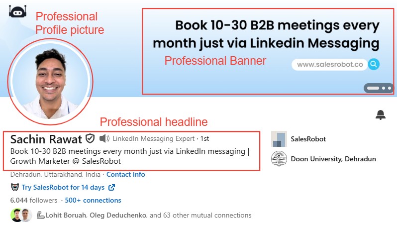 optimized linkedin profile with picture, headline, and banner