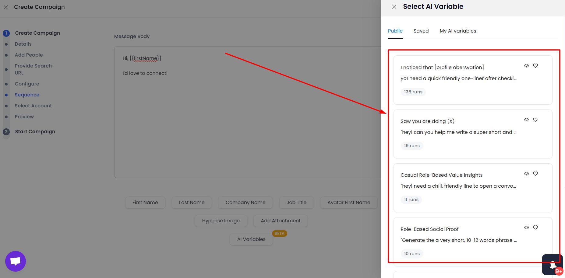 AI Variables in SalesRobot