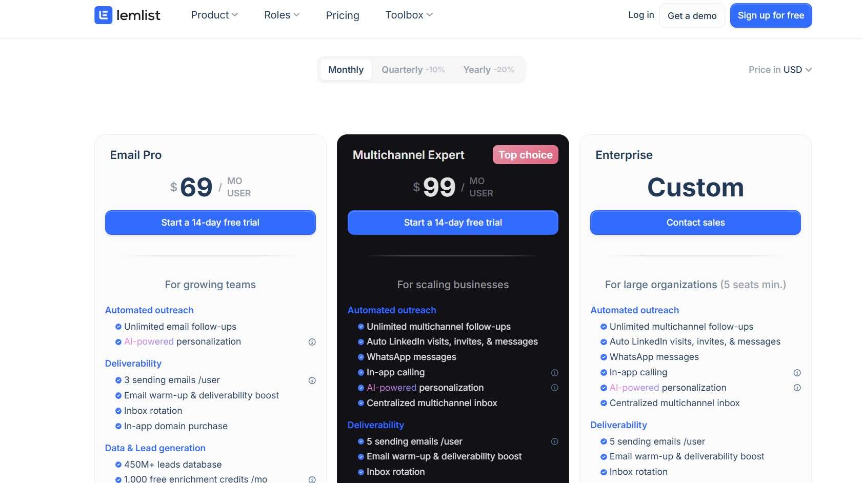 Lemlist pricing
