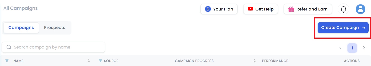 Create campaign button