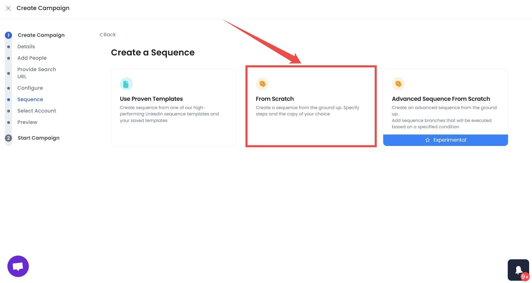 Create sequence options SalesRobot