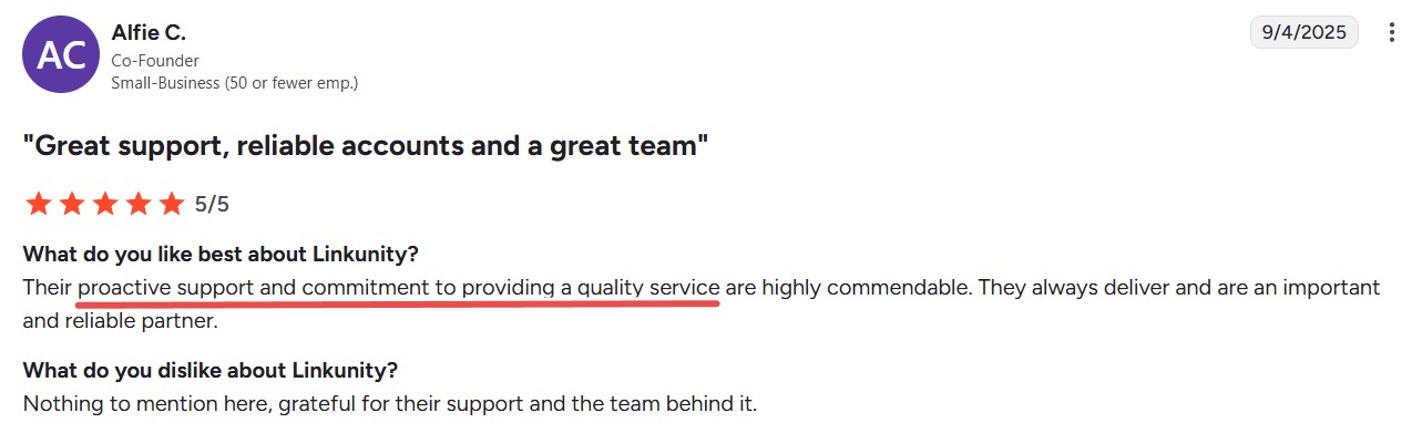 G2 review of LinkUnity