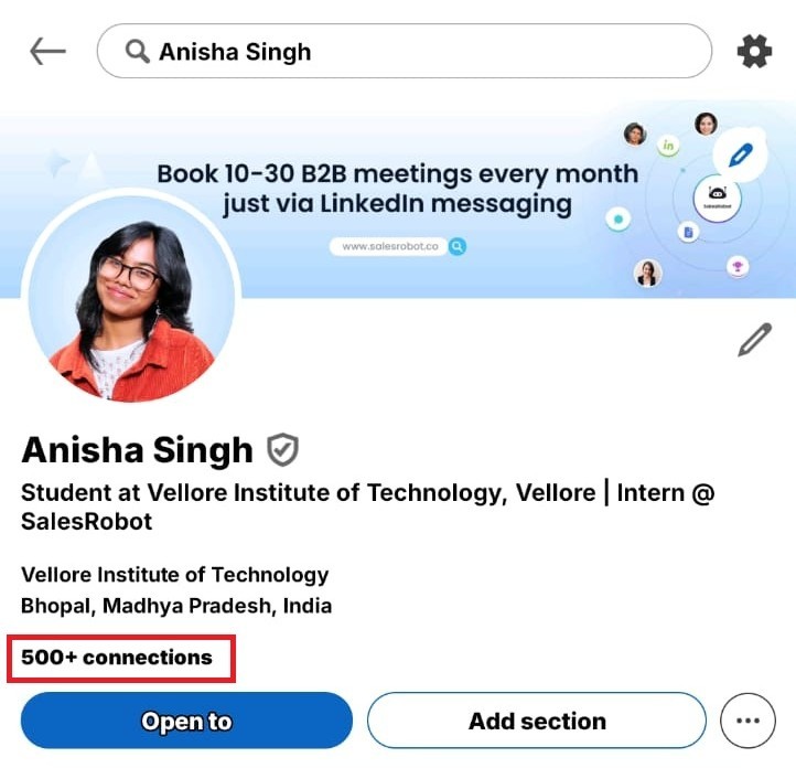 No. of connections in the LinkedIn app