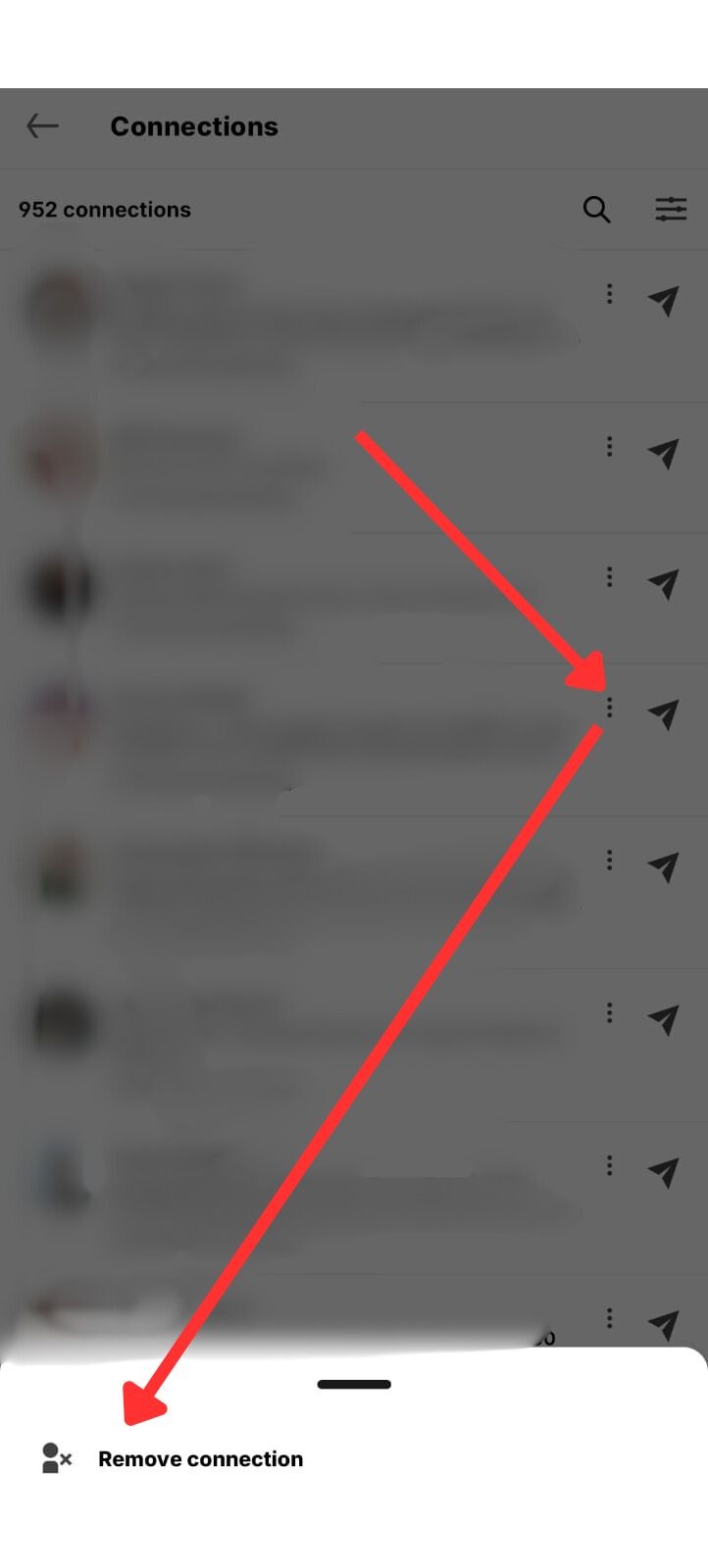 Remove connections option in the LinkedIn app