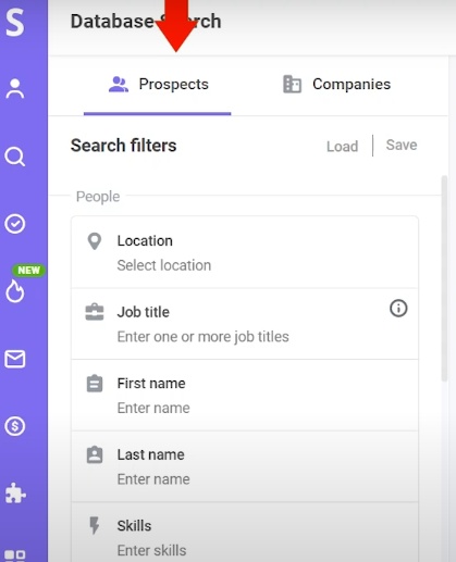 A screenshot of the Snov.io database search interface with prospect filters.