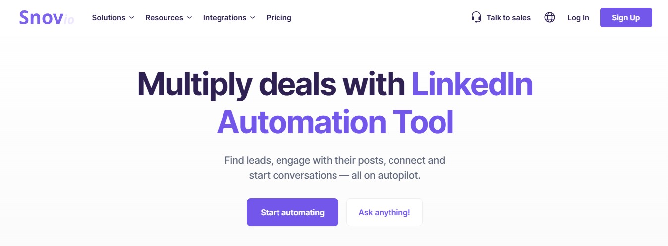 Snov.io's landing page advertising a LinkedIn Automation Tool.