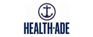 Health-Ade company logo with a navy anchor above the name in bold blue letters.