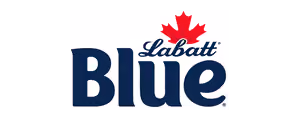 Labatt Blue beer logo with a red maple leaf above the text.