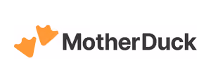 MotherDuck logo with two orange duck footprints next to the word MotherDuck in gray text.