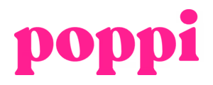 The word poppi in bold pink lowercase letters on a black background.