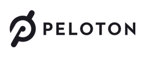 Peloton brand logo with stylized P and wordmark in black.