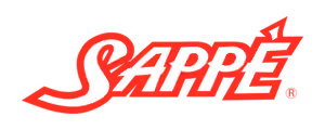 Sappe brand logo in white text with red outline resembling a signature style.