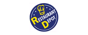Blue circle logo with yellow chef hat and text Restaurant Depot in white and yellow.