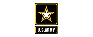 U.S. Army star logo with white star inside a gold-bordered black square and text underneath.
