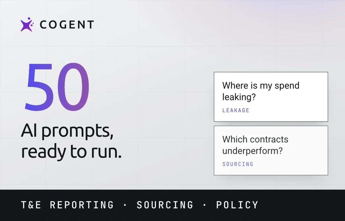 Two sample prompts: spend leakage and underperforming contracts, tagged by category.